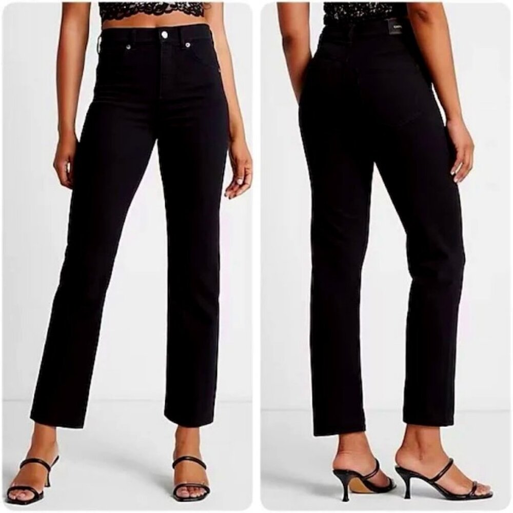 New EXPRESS Straight Ankle High-rise Jeans Black SZ 2 Long